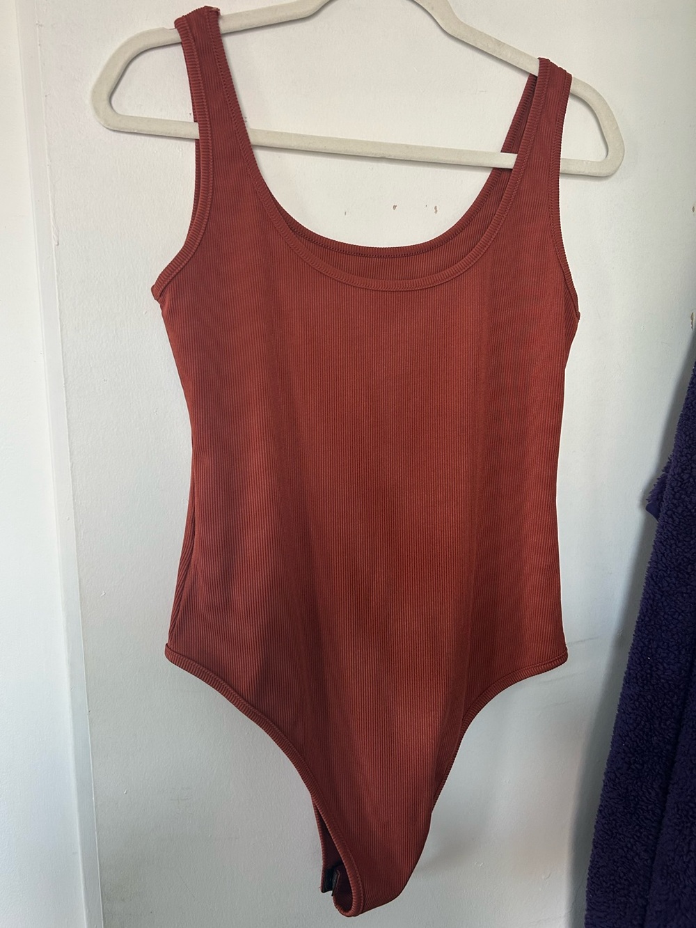 SHEIN Rust Ribbed Tank One-Piece Bodysuit